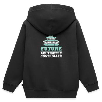 Contrôleur aérien - Sweat Premium à capuche zippé enfant bio - noir - Dos - AI Model Kid Male (0cm)