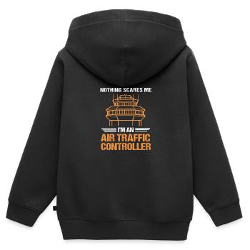 Contrôleur aérien - Sweat Premium à capuche zippé enfant bio - noir - Dos - AI Model Kid Male (0cm)