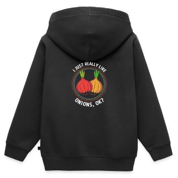 Zwiebel - Kinder Premium Organic Zip Hoodie - Schwarz - Hinten - AI Model Kid Male (0cm)