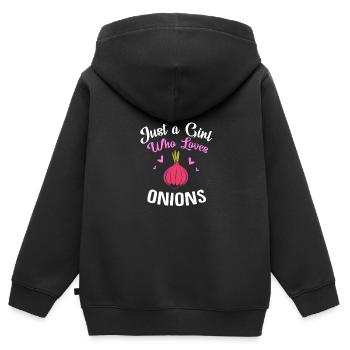 Zwiebel - Kinder Premium Organic Zip Hoodie - Schwarz - Hinten - AI Model Kid Male (0cm)