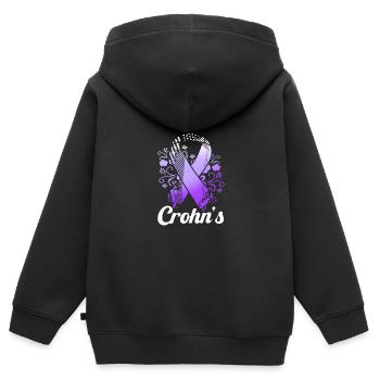 Maladie de Crohn - Sweat Premium à capuche zippé enfant bio - noir - Dos - AI Model Kid Male (0cm)