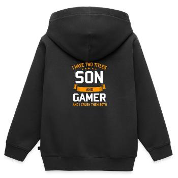 Joueur - Sweat Premium à capuche zippé enfant bio - noir - Dos - AI Model Kid Male (0cm)