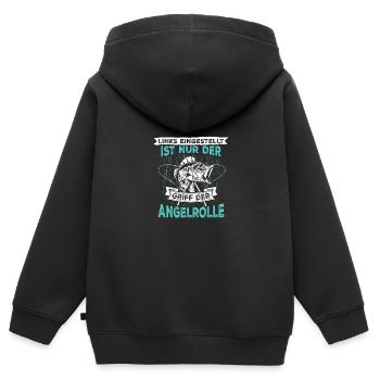Links eingestellt ist nur der Griff der Angelrolle - Kinder Premium Organic Zip Hoodie - Schwarz - Hinten - AI Model Kid Male (0cm)