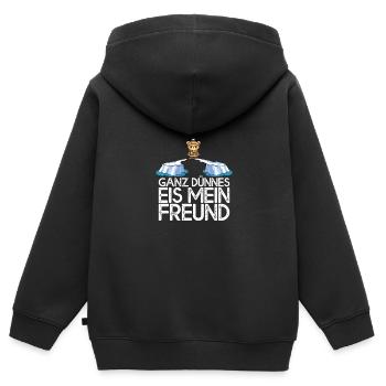 Ganz dünnes Eis mein Freund Teddybär Eisscholle - Kinder Premium Organic Zip Hoodie - Schwarz - Hinten - AI Model Kid Male (0cm)