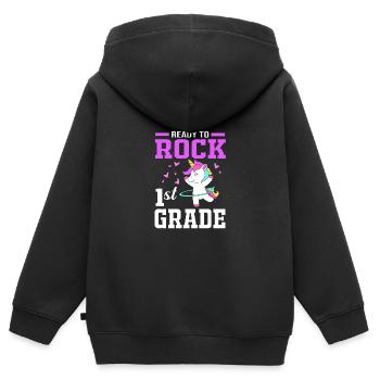 Erstklässler - Kinder Premium Organic Zip Hoodie - Schwarz - Hinten - AI Model Kid Male (0cm)
