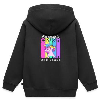 2. Klasse - Kinder Premium Organic Zip Hoodie - Schwarz - Hinten - AI Model Kid Male (0cm)
