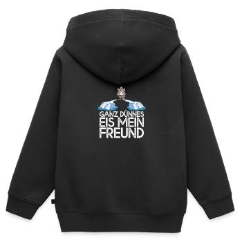 Ganz dünnes Eis mein Freund Einhorn auf Eisscholle - Kinder Premium Organic Zip Hoodie - Schwarz - Hinten - AI Model Kid Male (0cm)