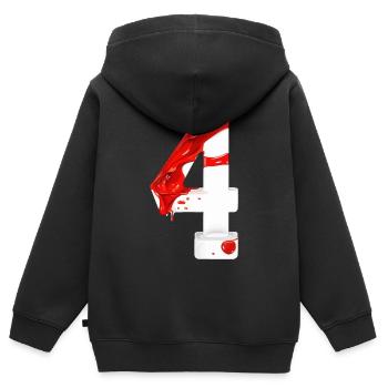 NR. 4 NUMMER 4 ROT WEIß 4. GEBURTSTAG - Kinder Premium Organic Zip Hoodie - Schwarz - Hinten - AI Model Kid Male (0cm)