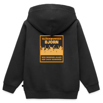 Abschluss Björn - Kinder Premium Organic Zip Hoodie - Schwarz - Hinten - AI Model Kid Male (0cm)