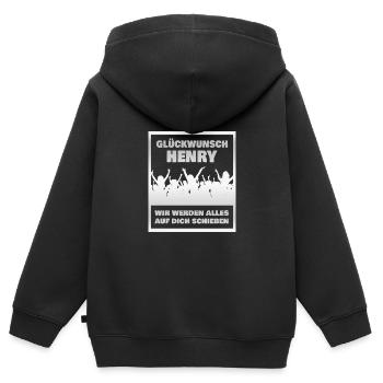 Henry als Kollege - Kinder Premium Organic Zip Hoodie - Schwarz - Hinten - AI Model Kid Male (0cm)