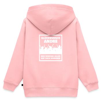 André comme prénom - Sweat Premium à capuche zippé enfant bio - rose - Dos - AI Model Kid Female (0cm)