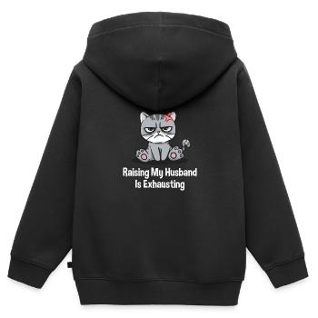 Élever mon mari tendu drôle de femme Humo - Sweat Premium à capuche zippé enfant bio - noir - Dos - AI Model Kid Male (0cm)