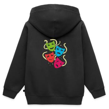 Masques de théâtre | masques colorés - Sweat Premium à capuche zippé enfant bio - noir - Dos - AI Model Kid Male (0cm)