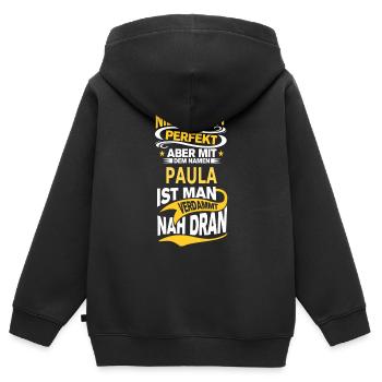 PAULA - Kinder Premium Organic Zip Hoodie - Schwarz - Hinten - AI Model Kid Male (0cm)