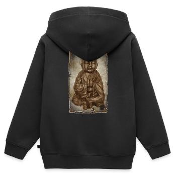 Buddhistischer Mönch - antique style - Kinder Premium Organic Zip Hoodie - Schwarz - Hinten - AI Model Kid Male (0cm)