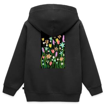 Prairie fleurie - Sweat Premium à capuche zippé enfant bio - noir - Dos - AI Model Kid Male (0cm)