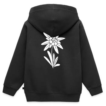 Schweizer Enzian - Kinder Premium Organic Zip Hoodie - Schwarz - Hinten - AI Model Kid Male (0cm)