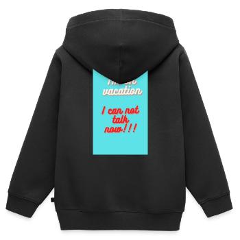ICH BIN IM URLAUB!! ICH KANN JETZT NICHT REDEN - Kinder Premium Organic Zip Hoodie - Schwarz - Hinten - AI Model Kid Male (0cm)