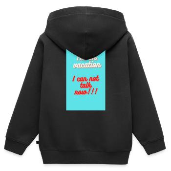 ICH BIN IM URLAUB. ICH KANN JETZT NICHT REDEN - Kinder Premium Organic Zip Hoodie - Schwarz - Hinten - AI Model Kid Male (0cm)