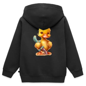 Canard tenant un couteau drôle - Sweat Premium à capuche zippé enfant bio - noir - Dos - AI Model Kid Male (0cm)