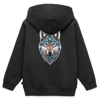 Wolf Aquarell Wald Waldtier Wildtier Mandala Tier - Kinder Premium Organic Zip Hoodie - Schwarz - Hinten - AI Model Kid Male (0cm)