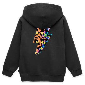 Lightning léopard multicolore - Sweat Premium à capuche zippé enfant bio - noir - Dos - AI Model Kid Male (0cm)