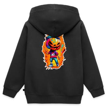 Jack o Lanterne 01 - Sweat Premium à capuche zippé enfant bio - noir - Dos - AI Model Kid Male (0cm)
