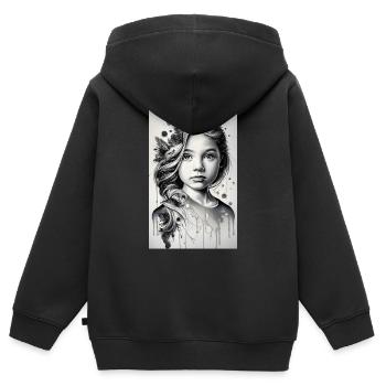 Fille en noir et blanc - Sweat Premium à capuche zippé enfant bio - noir - Dos - AI Model Kid Male (0cm)
