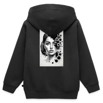 schwarz-weiße Frau - Kinder Premium Organic Zip Hoodie - Schwarz - Hinten - AI Model Kid Male (0cm)