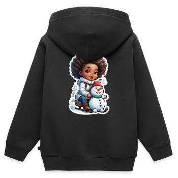 Kind mit Schneemann auf dem Schlitten - Kinder Premium Organic Zip Hoodie - Schwarz - Hinten - AI Model Kid Male (0cm)