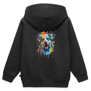 Motif Spash pour tous les amoureux des chiens - Sweat Premium à capuche zippé enfant bio - noir - Dos - AI Model Kid Male (0cm)
