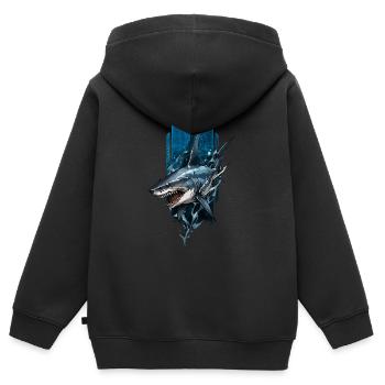 Grimmiges Hai-Design: Tiefblauer Räuber - Kinder Premium Organic Zip Hoodie - Schwarz - Hinten - AI Model Kid Male (0cm)