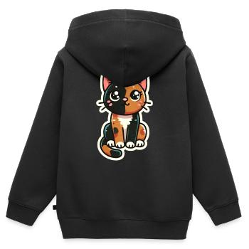 Mignon Écaille de tortue / tricolore Le chat est bien assis - Sweat Premium à capuche zippé enfant bio - noir - Dos - AI Model Kid Male (0cm)