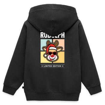 Rudolph - Kinder Premium Organic Zip Hoodie - Schwarz - Hinten - AI Model Kid Male (0cm)