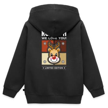 Rudolph - Kinder Premium Organic Zip Hoodie - Schwarz - Hinten - AI Model Kid Male (0cm)