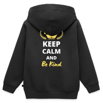 Bleiben Sie ruhig und seien Sie freundlich - Kinder Premium Organic Zip Hoodie - Schwarz - Hinten - AI Model Kid Male (0cm)