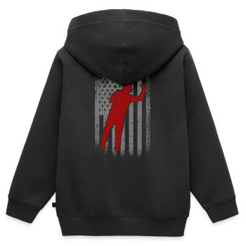 Darts American Flag Retro Darts Player - Sweat Premium à capuche zippé enfant bio - noir - Dos - AI Model Kid Male (0cm)