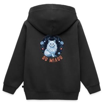 Portrait de chatte angora : Diva du Miaou - Sweat Premium à capuche zippé enfant bio - noir - Dos - AI Model Kid Male (0cm)