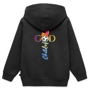 DIEU 5 ANS JÉSUS FOOTBALL 5E ANNIVERSAIRE - Sweat Premium à capuche zippé enfant bio - noir - Dos - AI Model Kid Male (0cm)