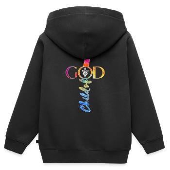 ÉGLISE CHRÉTIENS 7 ANS JÉSUS 7E ANNIVERSAIRE - Sweat Premium à capuche zippé enfant bio - noir - Dos - AI Model Kid Male (0cm)