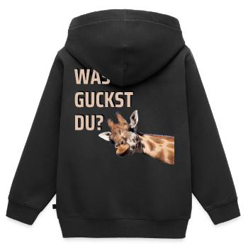 WAS GUCKST DU? - Kinder Premium Organic Zip Hoodie - Schwarz - Hinten - AI Model Kid Male (0cm)