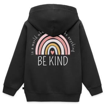 SEI FREUNDLICH - Kinder Premium Organic Zip Hoodie - Schwarz - Hinten - AI Model Kid Male (0cm)