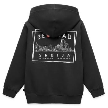 Belgrade Skyline Serbie avec GPS - Sweat Premium à capuche zippé enfant bio - noir - Dos - AI Model Kid Male (0cm)