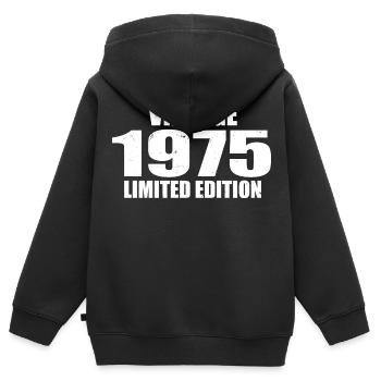 Millésime 1975 Anniversaire 1975 - Rétro 1975 - Sweat Premium à capuche zippé enfant bio - noir - Dos - AI Model Kid Male (0cm)