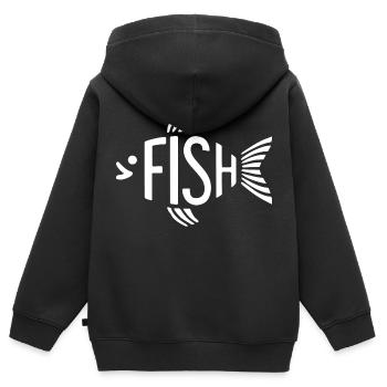 Fisch Knochen Skelett Fischgräte Angeln - Kinder Premium Organic Zip Hoodie - Schwarz - Hinten - AI Model Kid Male (0cm)