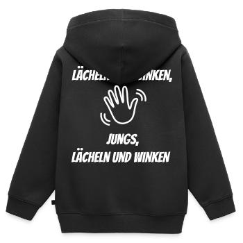 Lächeln und Winken – Jungs - Kinder Premium Organic Zip Hoodie - Schwarz - Hinten - AI Model Kid Male (0cm)