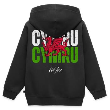 Flagge von Wales, walisischer Stolz - Kinder Premium Organic Zip Hoodie - Schwarz - Hinten - AI Model Kid Male (0cm)