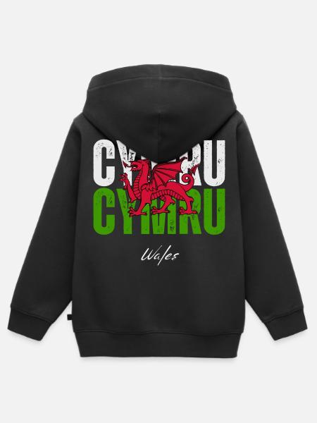 Flag of Wales, Welsh pride - Kids Premium Organic Zip-up Hoodie - black