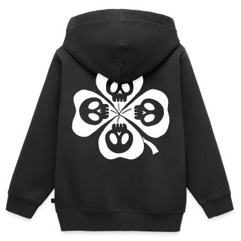 Totenköpfe und weißes vierblättriges Kleeblatt - Kinder Premium Organic Zip Hoodie - Schwarz - Hinten - AI Model Kid Male (0cm)