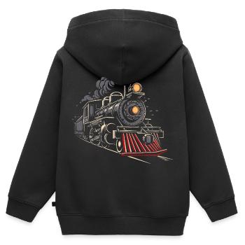 Dampflokomotive Grafik - Kinder Premium Organic Zip Hoodie - Schwarz - Hinten - AI Model Kid Male (0cm)